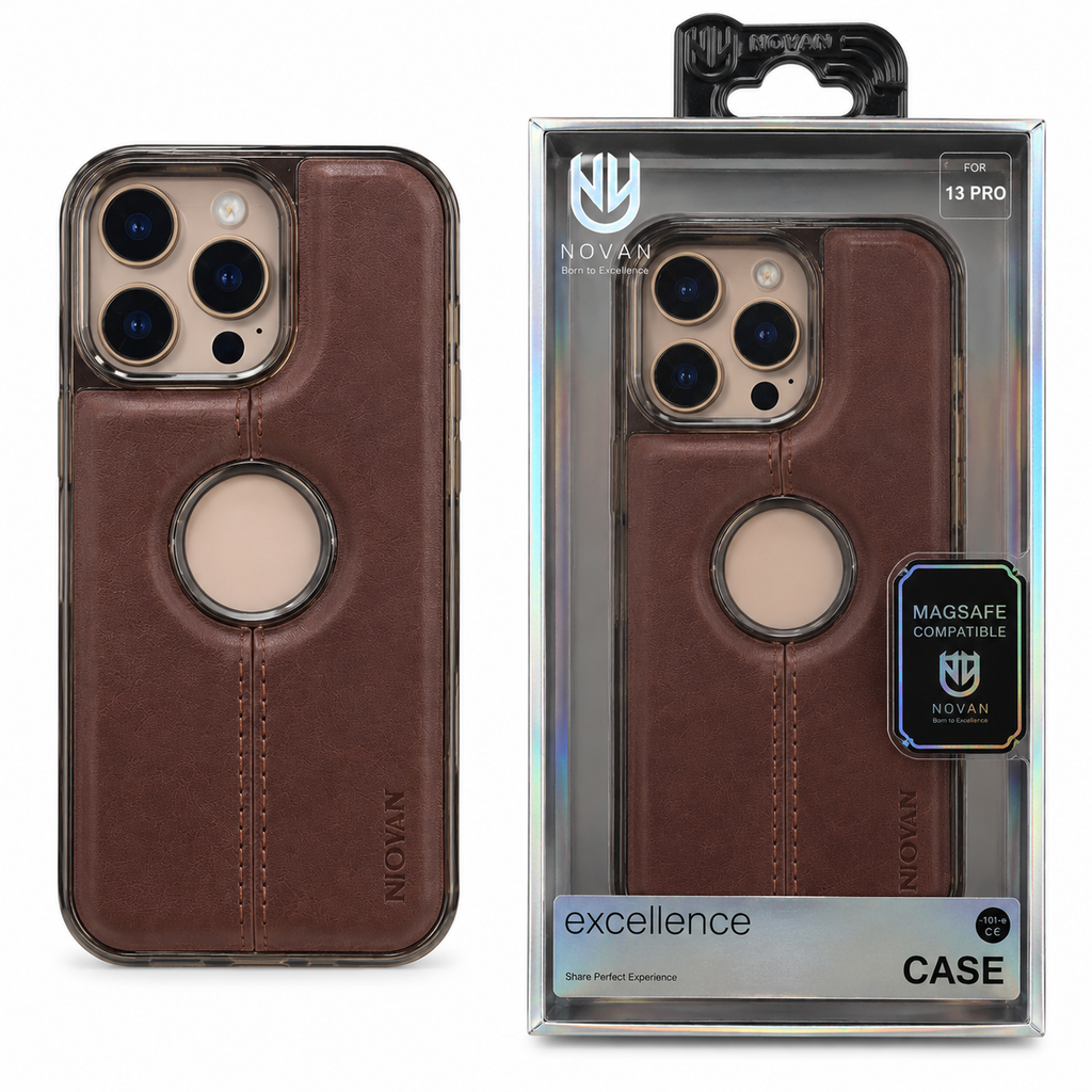 Premium Leather MagSafe Back Cover for iPhone 13 Pro – Brown | Shockproof Protective Case