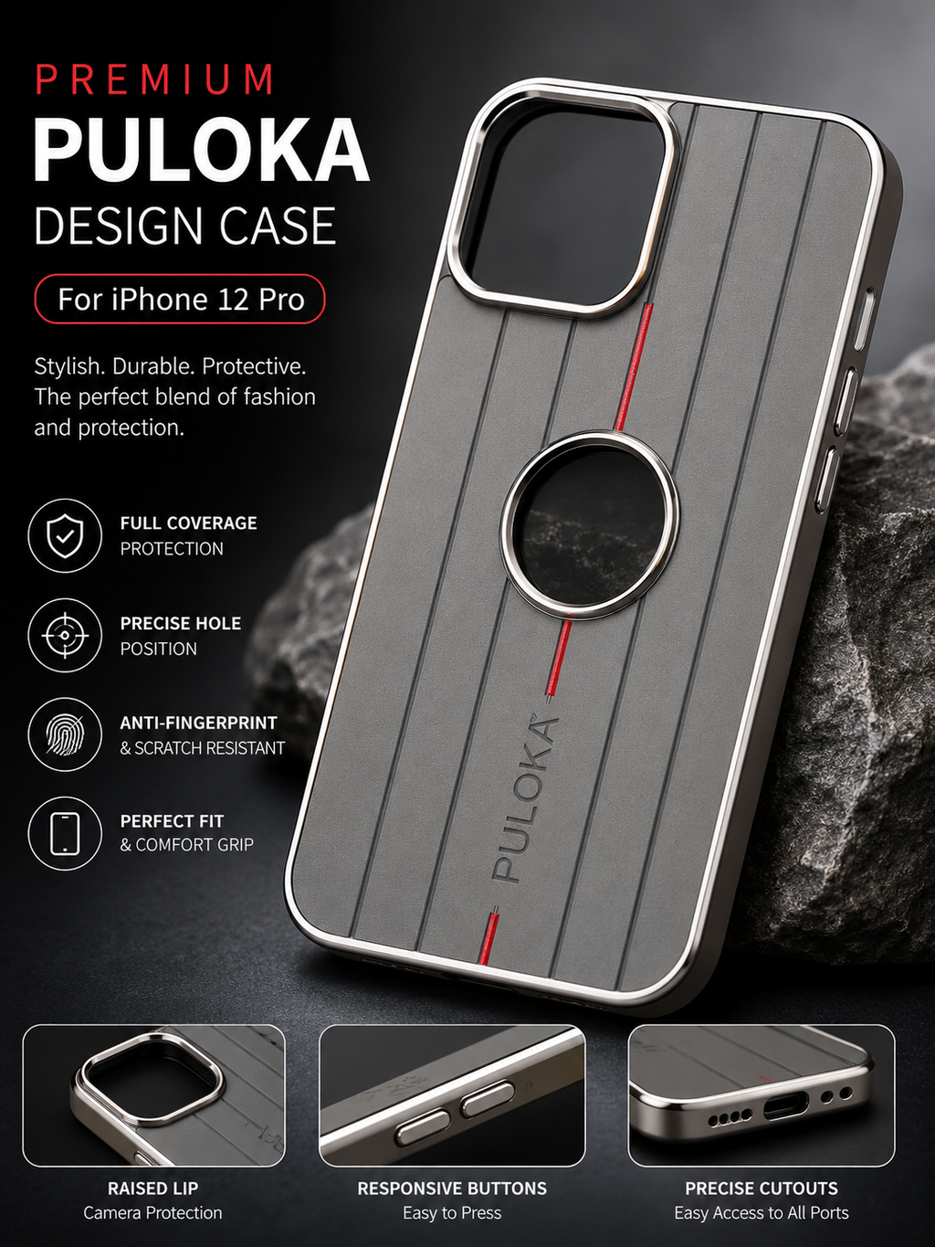 Premium Puloka Design Back Cover for iPhone 12 Pro – Luxury Protective Case