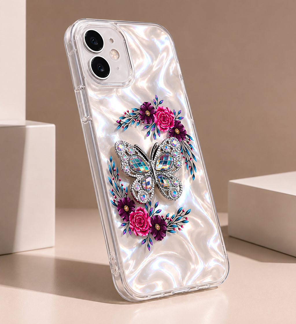 iPhone 12 Luxury Butterfly Floral Back Cover
